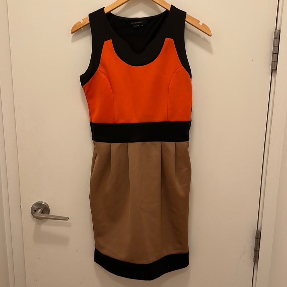Bcbg orange and caramel color dress